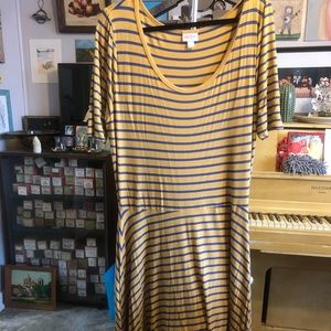 LuLaRoe 3x Nicole yellow blue stripe